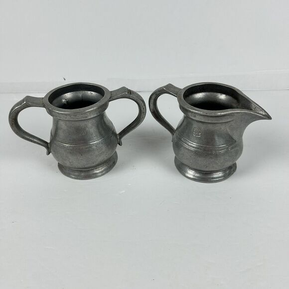 Vintage SMC Sexton Semetale Pewter Cream & Sugar MCM Colonial - Picture 1 of 16